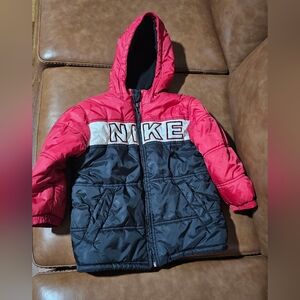 Nike Y2k Style Puffer Bubble Jacket Boys Toddler 5 Red Black Spell Out Fleece‎